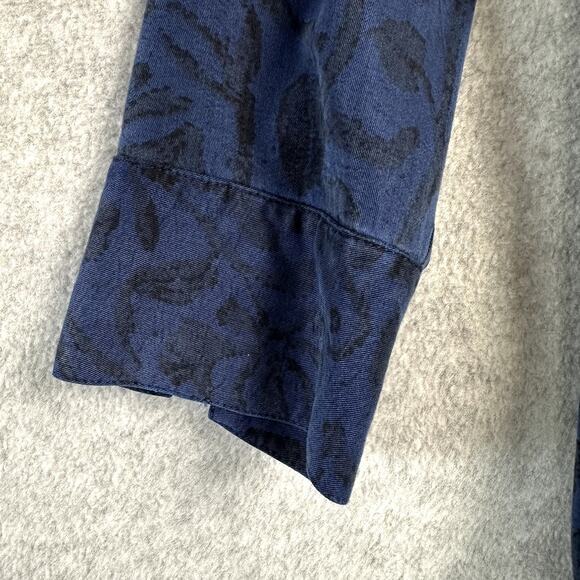 Tianello Steve Barraza Button Down Blouse Womens Size S Floral Blue Black Tencel - Picture 6 of 12